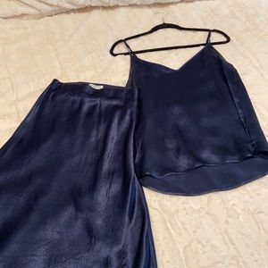 Aritzia Babaton satin slip skirt and cami.